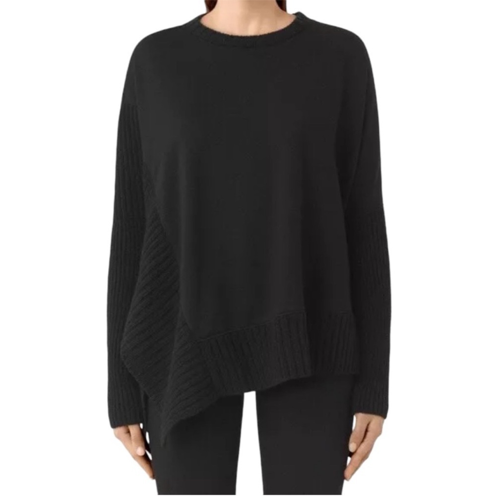 All Saints‎ Nia Drape Sweat Pullover Sweater Wool Blend Black Woman’s Size Small